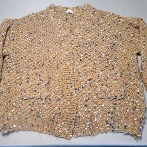 Loveriche Cardigan Women 3X Tan Popcorn Knit Confetti Pockets Oversized Boho